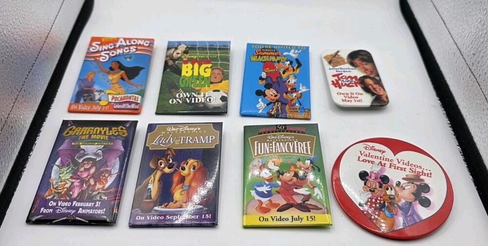 Vintage Disney Movie Promo Pin Lot 8 VHS Release Pins Pocahontas Gargoyles RARE
